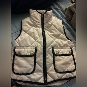 White Quilted Vest with Black Trim for girls